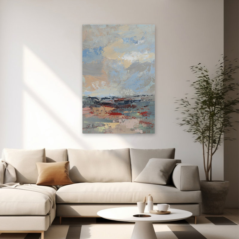 Morning Glow II - abstrait noir bleu brun, H 60 po x l 40 po