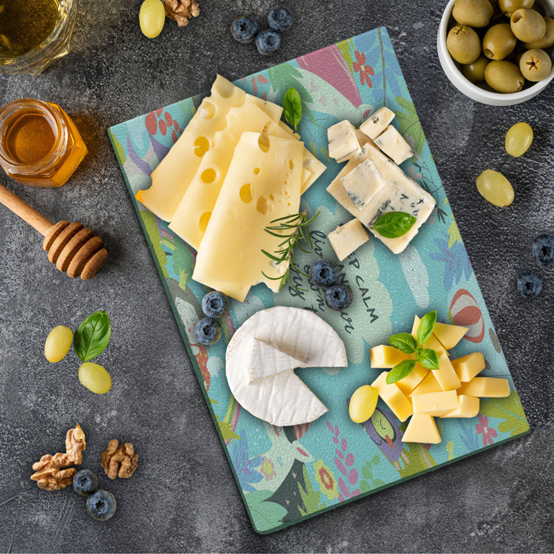 Ambesonne Saying Tempered Glass Cutting Board Keep Calm Multicolor