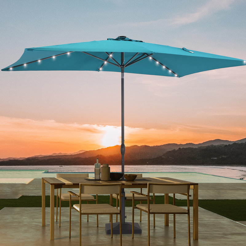  72"x108" Round Lighted Market Umbrella, Lake Blue