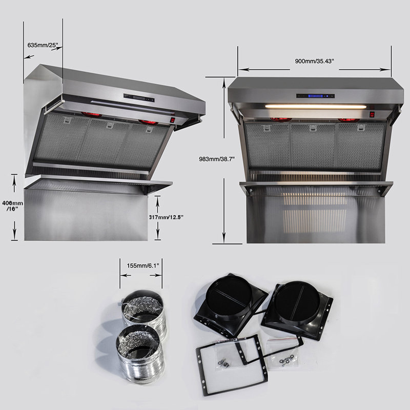 Hotte murale Savona 36 pouces avec filtres hybrides en acier inoxydable et dosseret