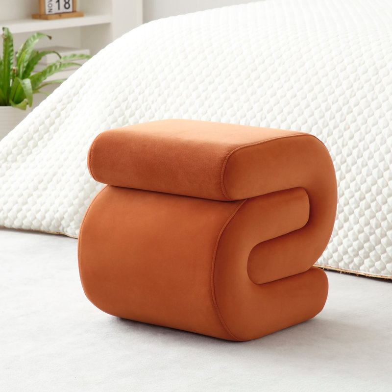 Repose-pieds rembourré en tissu Modern, Velours, Orange