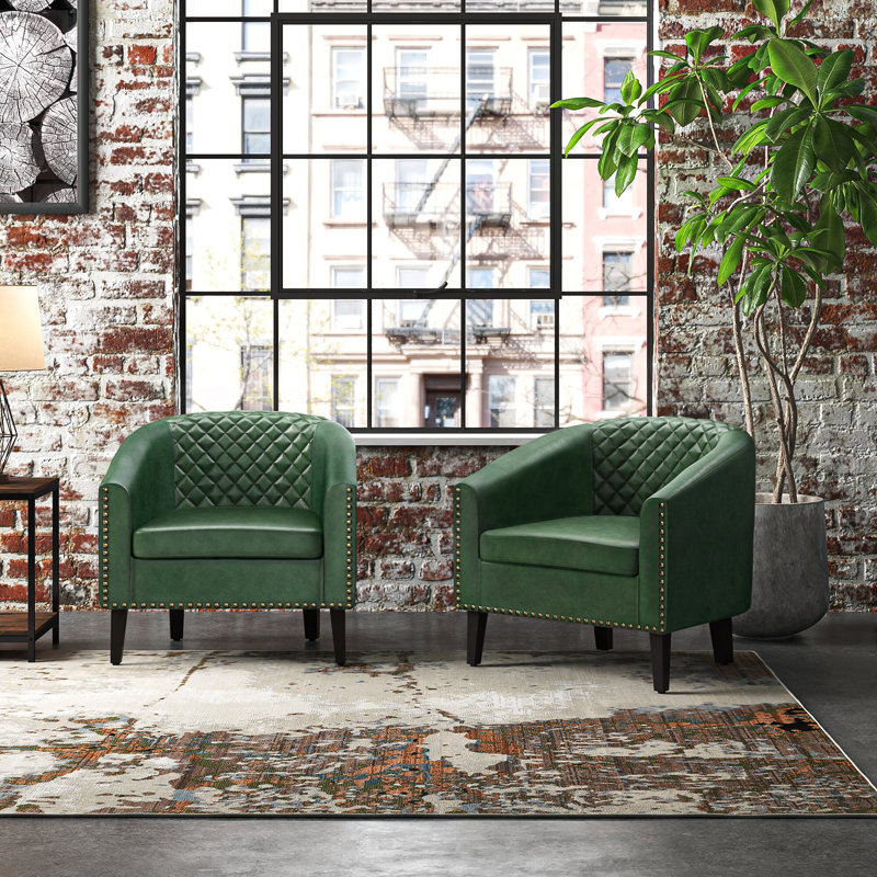Fauteuil demi-tonneau capitonné 2 pièces Oscar, Similicuir vert