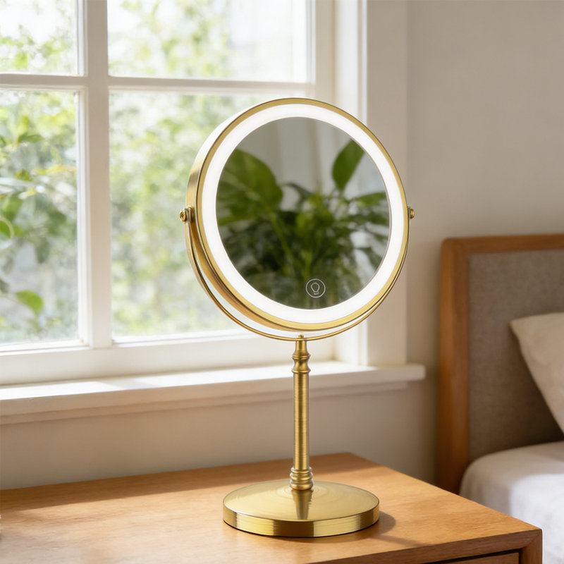 Rechargeable Double Sided Magnifying Vanity Mirror，Lighted Makeup Mirror With Lights And Magnification，1X/10X, Brushed Bronze