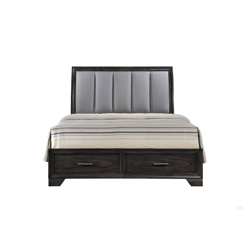Lit plateforme grand avec rangement 1pc, Gris, Grand lit