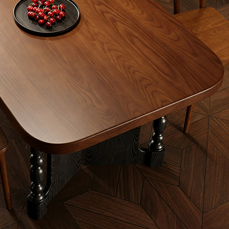 Table de salle à manger rectangulaire en bois massif brun noisette + noir, H 29,53 po x L 78,74 po x l 31,50 po