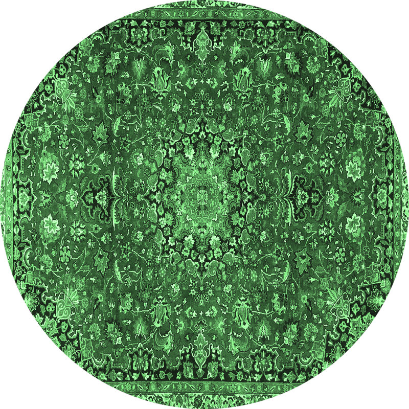 Tapis oriental en laine / polyester tissé à la machine Alcena - vert émeraude / noir, Rond 7 pi