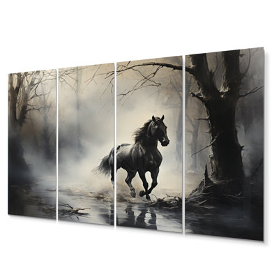 " Gray Horse Misty Morning Canter I " 4 - Pieces