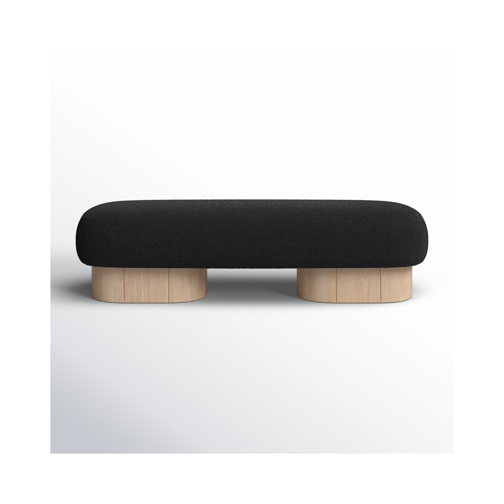 Denyer Boucle Fabric Upholstered Bench, Light Oak, Black Boucle Fabric