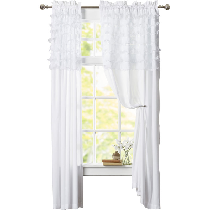 Avery Semi Sheer Curtain Pair, White, 54" W x 63"L
