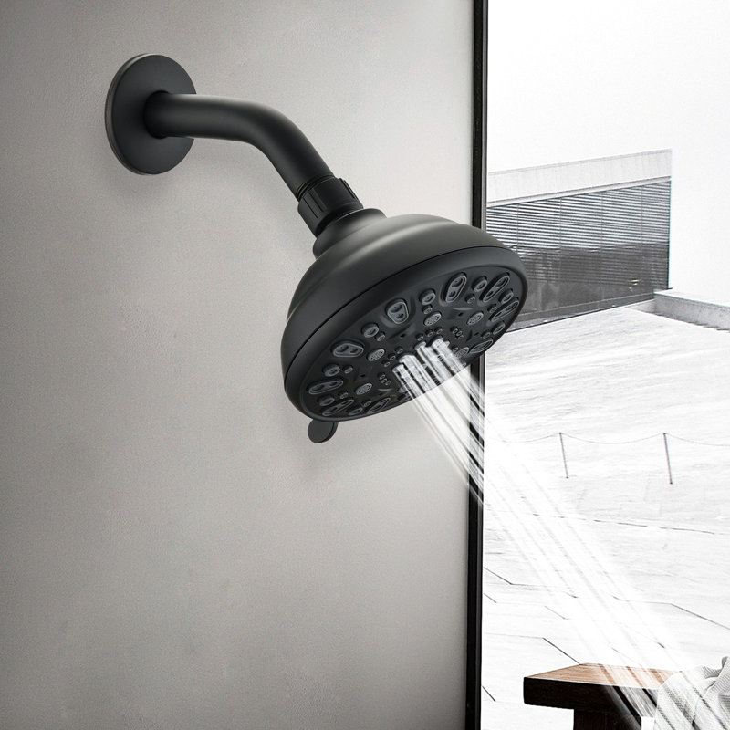 Pommeau de douche noir mat 4,72 po - Haute pression, 6 modes, protection anti-obstruction, débit d'eau de 1,8 gal/min en cas d'obstruction réglable, antirouille.