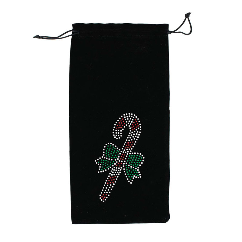 Sac à vin «Candy Cane Rhinestone» Sparkles Home | Matériau en velours avec strass en cristal étincelant, Noir