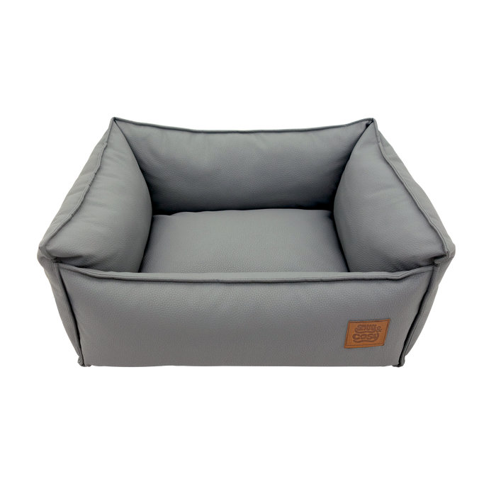 Faux Leather Pet Bed, 24cm H x 60cm W x 52cm D, Grey