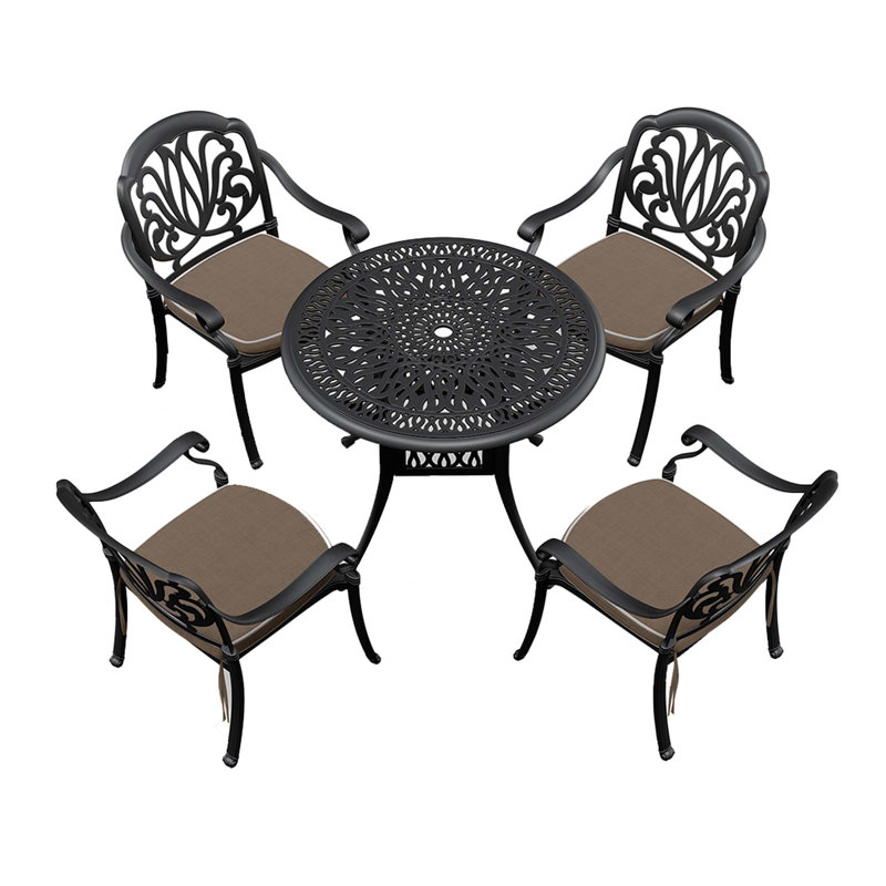 5-Piece Set Of Cast Aluminum Patio Furniture With Black Frame And Brown Seat Cushions(Same Sku: W1710S00050)