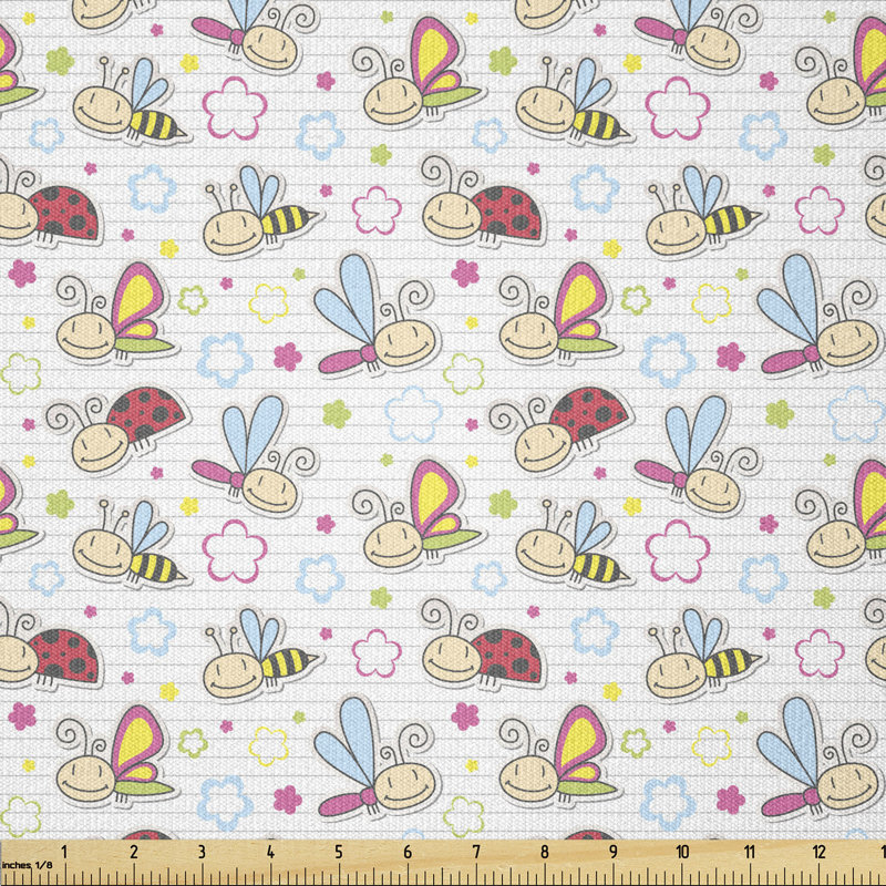 Deviyon Bugs with Colourful Flowers Ladybugs Dragonflies Bees Multi-Purpose Fabric