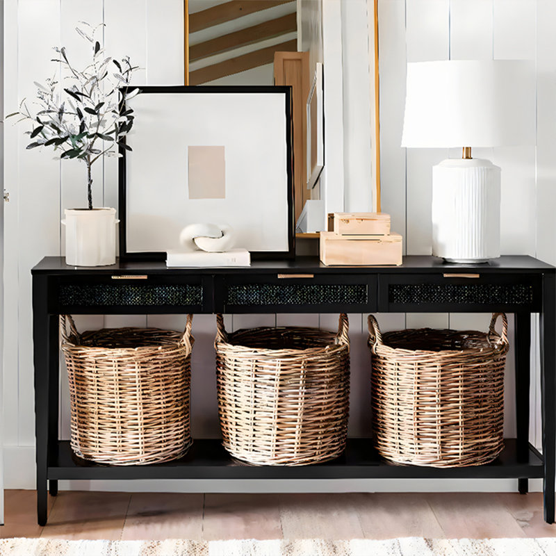 Console rectangulaire noire en bois manufacturé, H 31,5 po x l 62,99 po x P 13,78 po, Noir