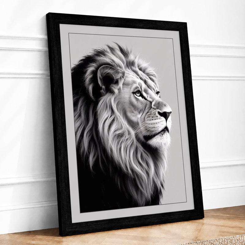 Majestic Lion Modern - Framed Print, Black, A4 - 29.7 x 21.0 cm