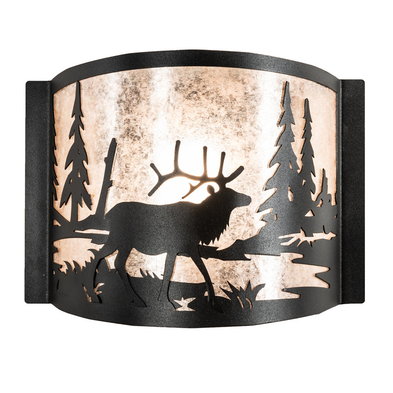 Elk at Lake 1 - Light Flush Mounted Sconce, Textured Black/Silver Mica, Textured Black