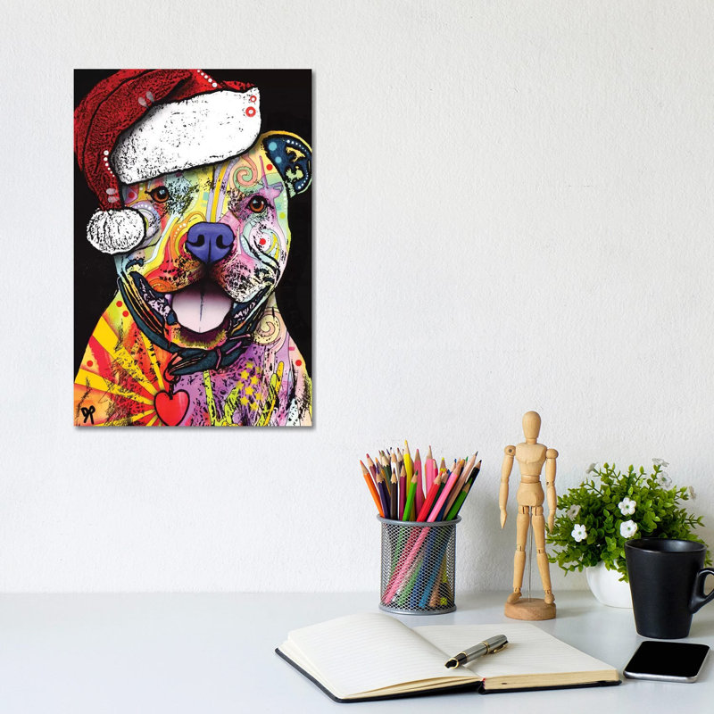 Beware Of Pit Bulls Christmas Edition by Dean Russo - Wrapped Canvas Print, 20.32 cm H x 30.48 cm W