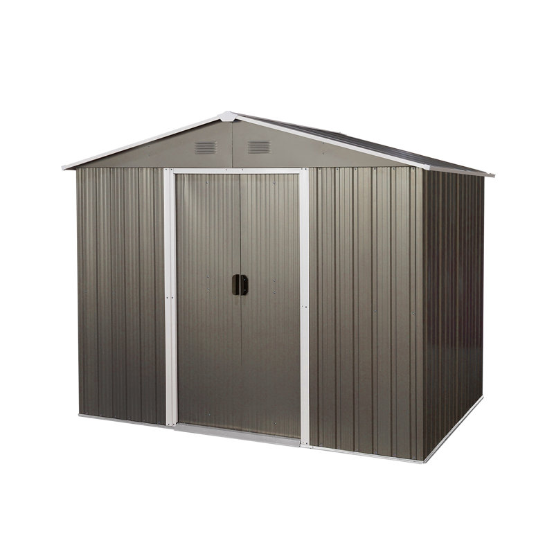 Remise de rangement extérieure en métal 8 pi x 6 pi avec base en métal, gris