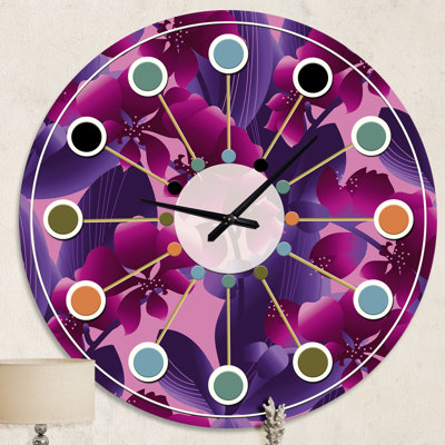 Motif de fleurs d'orchidées - Horloge murale moderne Mid-Century