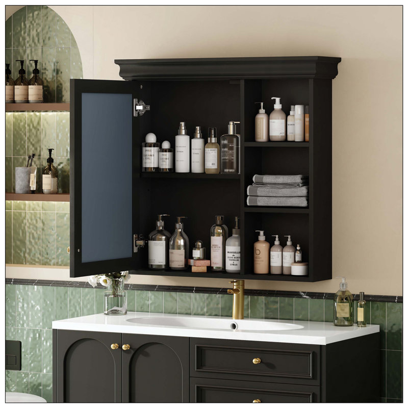 Organisateur de rangement mural pour miroir de salle de bain, Black