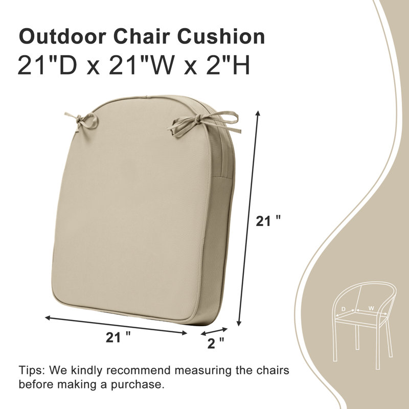 Outdoor 2'' Dining Chair Seat Cushion, 21" W x 21" D, Khaki
