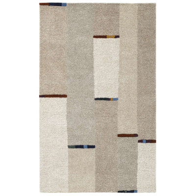 Rectangle Geometric Hand Tufted Wool Area Rug in Natural/Ivory