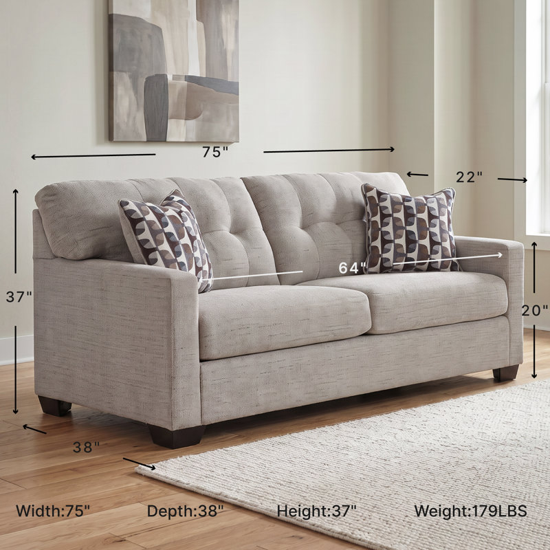 75" Upholstered Sofa, Beige Chenille