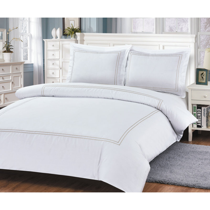Twin White Cotton French Hotel Border 8-Piece Duvet Cover Set