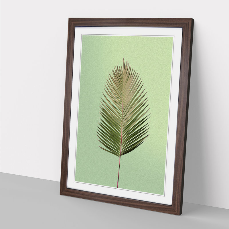 Palm Leaf Minimalism No.2 - Single Picture Frame Print on Wood, Walnut Framed, 46cm H x 34cm W x 2" D