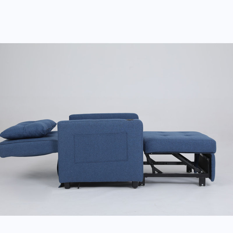 Convertible Chair Bed Pull Out Sleeper Chair, Navy Linen
