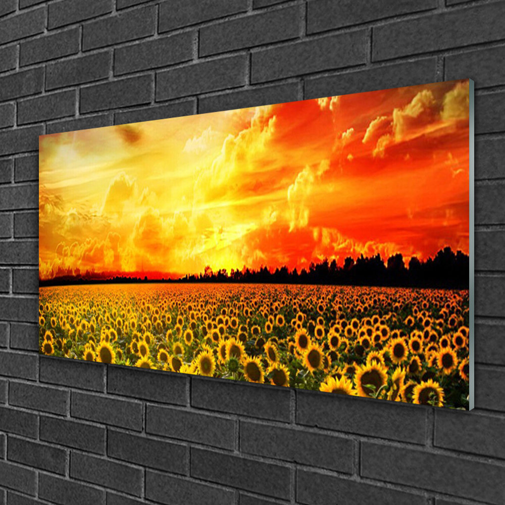 Glasbild Floral Wiese Sonnenblumen