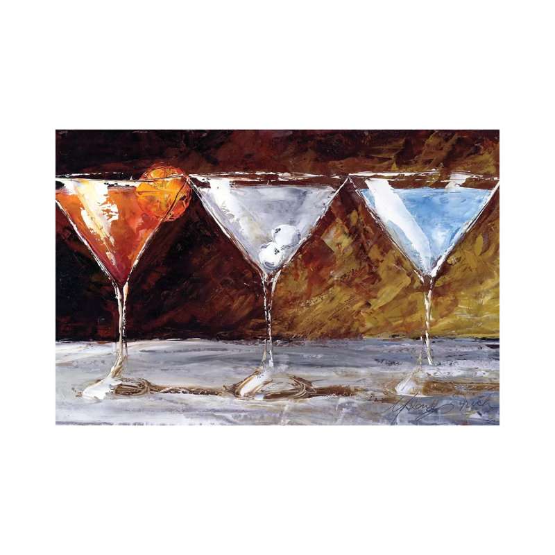 «Three Martinis» par Malenda Trick - peinture sur toile tendue, H 8 po x l 12 po x P 0,75 po