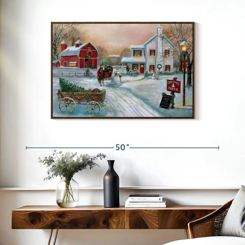 Festive Christmas Tree Farm, 37" X 25", Floating Frame Walnut