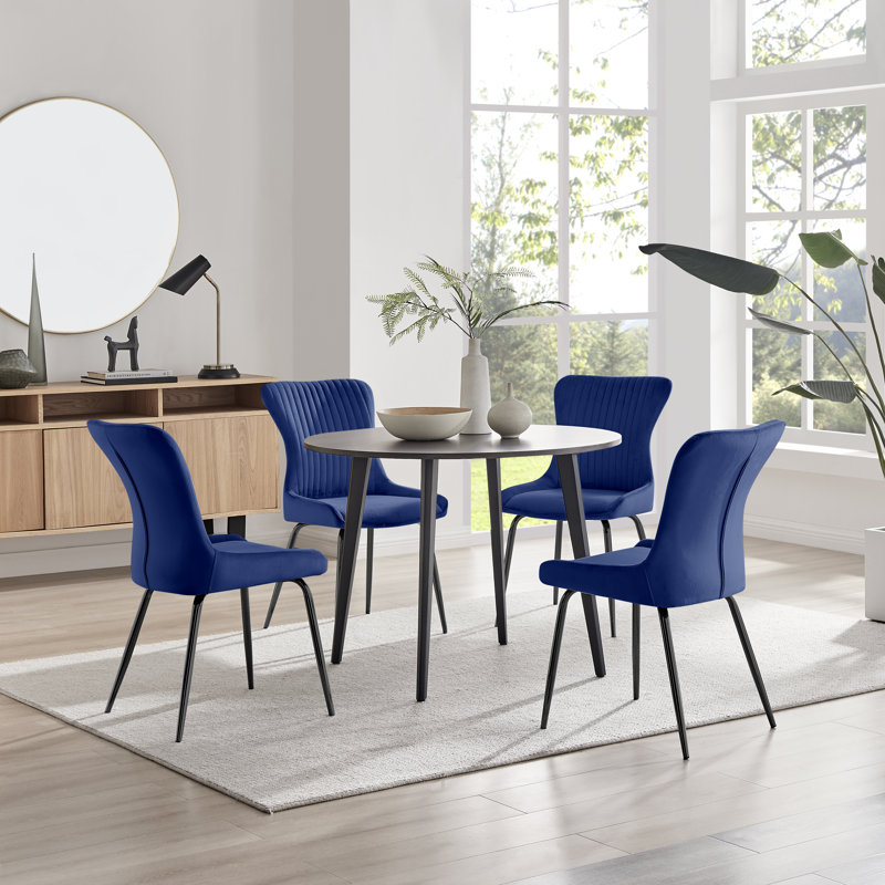 Betsab 4 - Person Dining Set, Blue, Walnut/Black