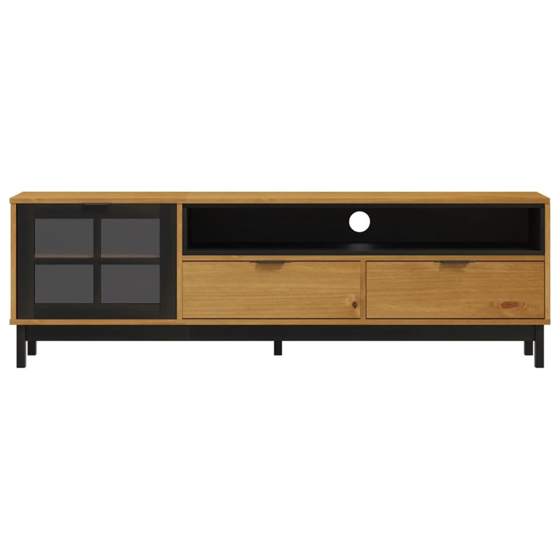 Malzie TV Cabinet with Glass Door Flam Solid Wood Pine