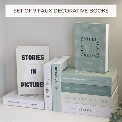 Set of 9 Faux Decorative Book Storage Boxes, Aesthetic Fake Book Keepsake Boxes for Coffee Table Bookshelf Mantel Home Decor