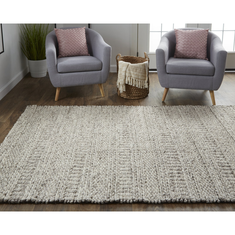 Orion Looped/Hooked Wool Oatmeal Area Rug, Rectangle 9'6" x 13'6"
