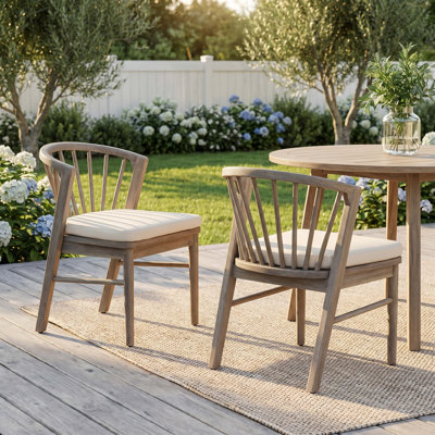 Outdoor Dining Chairs Set of 2, Acacia Wood Patio Chairs with Cream Washable Cushion,for Backyard, Poolside, Garden