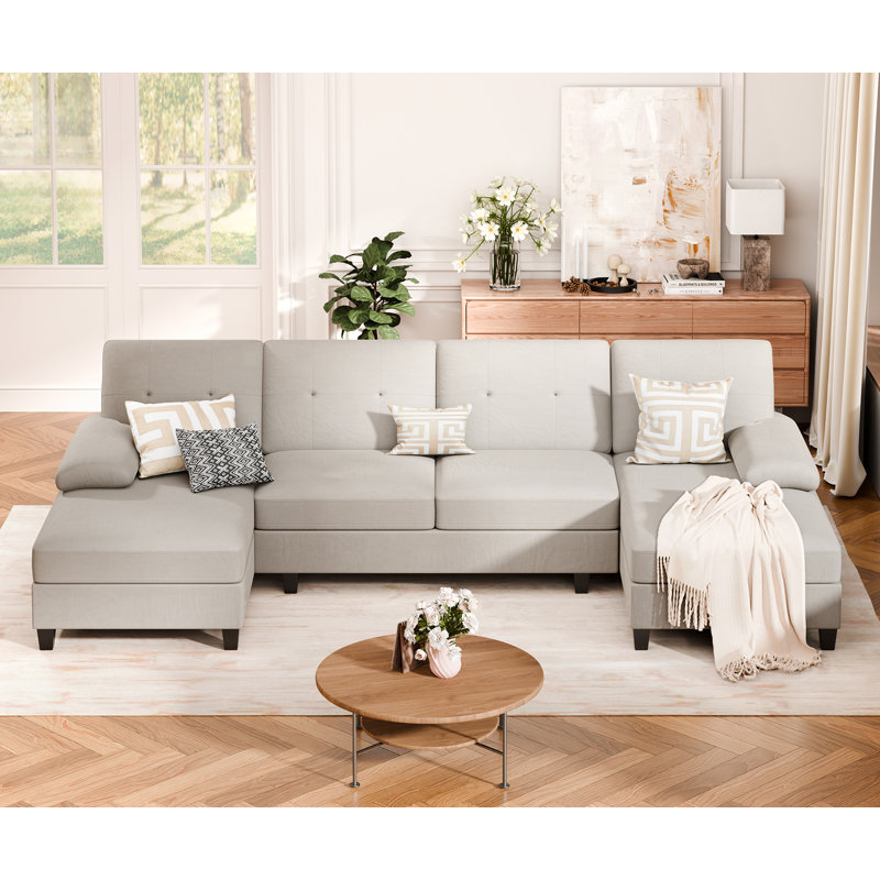 3-Piece Upholstered Sectional for Living Room, Beige