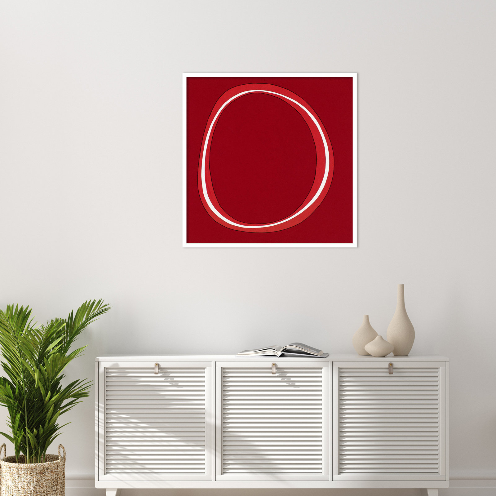 Red Circle Print by Alex Dunn, White, 33" H x 33" W