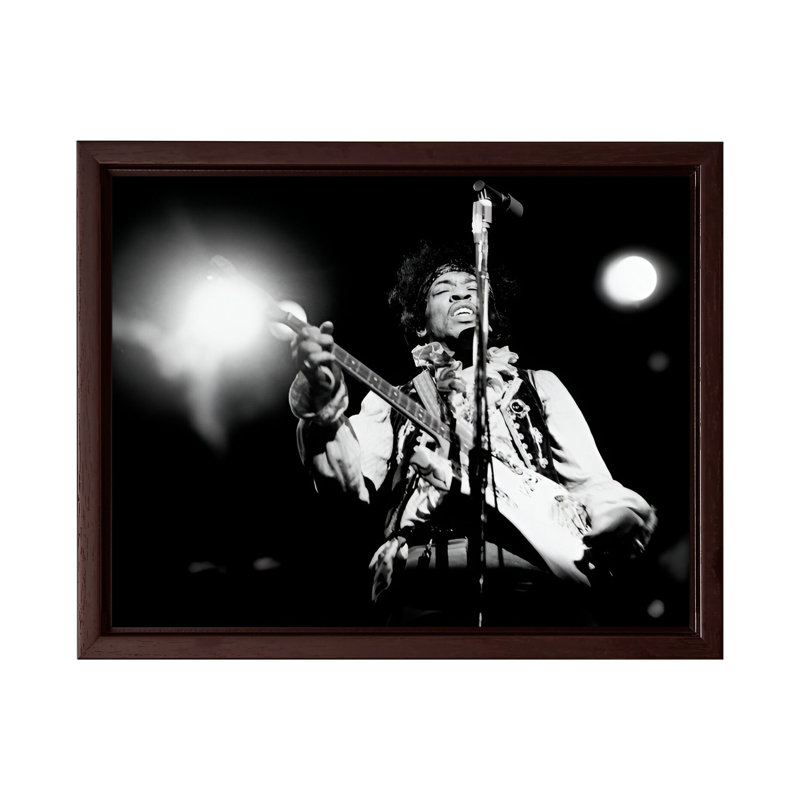 Jimi Hendrix, Canvas, 08"H x 10"W, Brown Framed