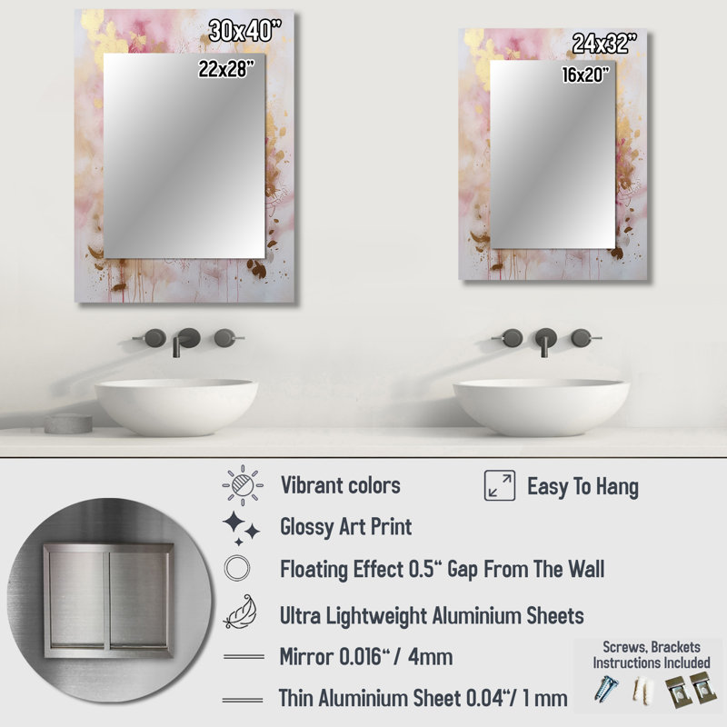 Rose Gold Mandala III - Boho Mandala Unique Wall Mirror, Traditional Mirror, Printed Metal Art, 32" x 24"