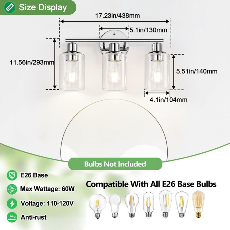 Lanctot 3 - Light LED Vanity Light, Chrome