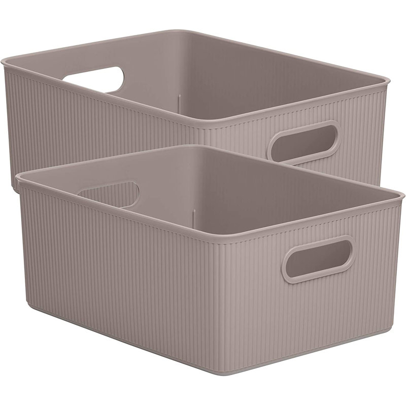 Ensemble de boîtes en plastique nervuré, 2, Taupe