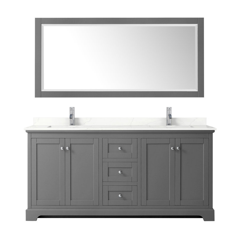 Avery 72'' Double Bathroom Vanity with Top, Dark Gray, Polished Chrome