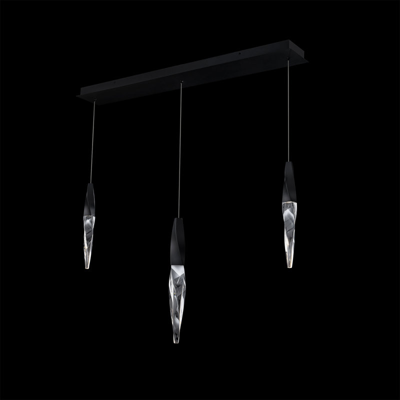 Kindjal 3 Light Crystal LED Multi-Light Pendant, Aged Brass