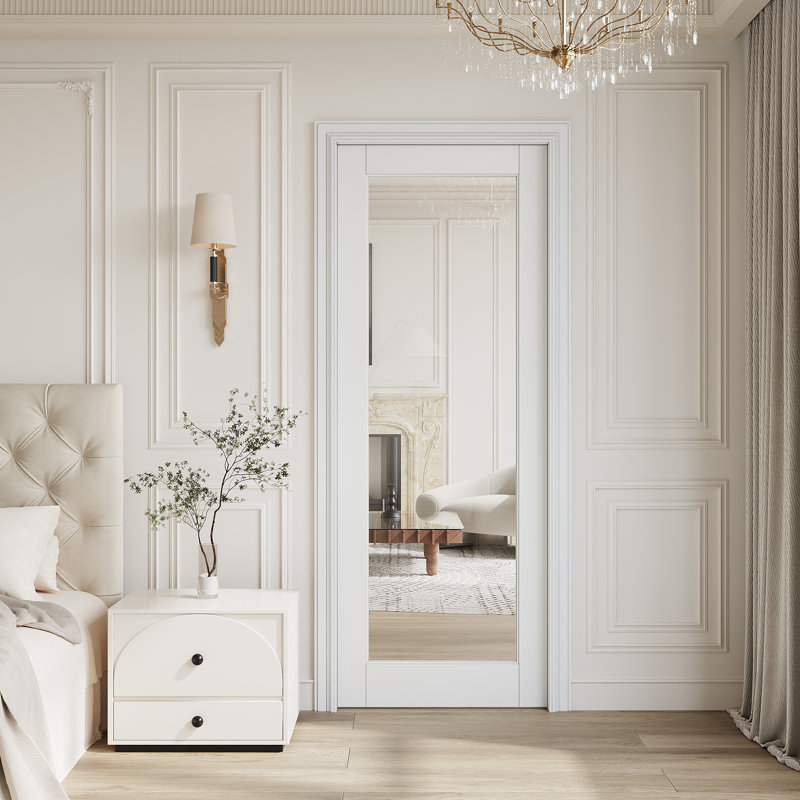 Porte en verre trempé 1-Lite 36 po x 80 po, porte de dalle intérieure, porte de dalle intérieure apprêtée prête à peindre, sans quincaillerie, pour la chambre à coucher, le placard, le couloir, le salon, le garde-manger et la salle de bain , Pliante, française et porte pliante
