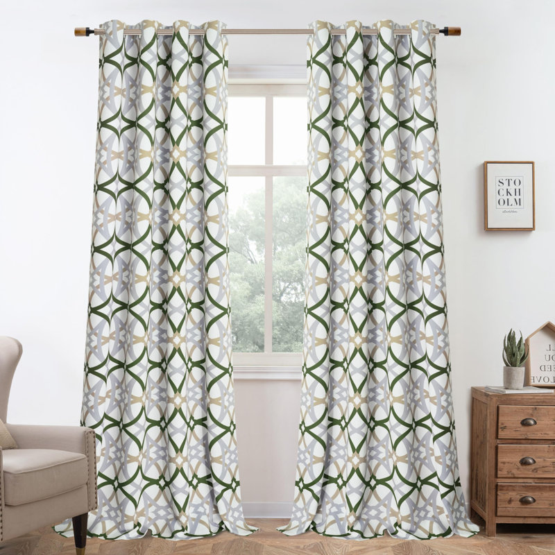 Hambly Geometric Blackout Curtains for Living Room Thermal Insulated Room Darkening Geo Moroccan Mid Century Grommet Bedroom Drapes