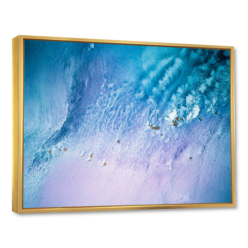 Mauve et bleu marbré fluide, reproduction d'art sur toile, H 12 po x l 20 po x P 1 po, Toile encadrée flottante dorée